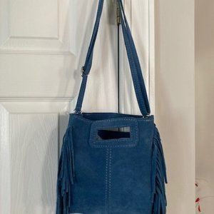 Genuine Blue Suede Bag with Fringe